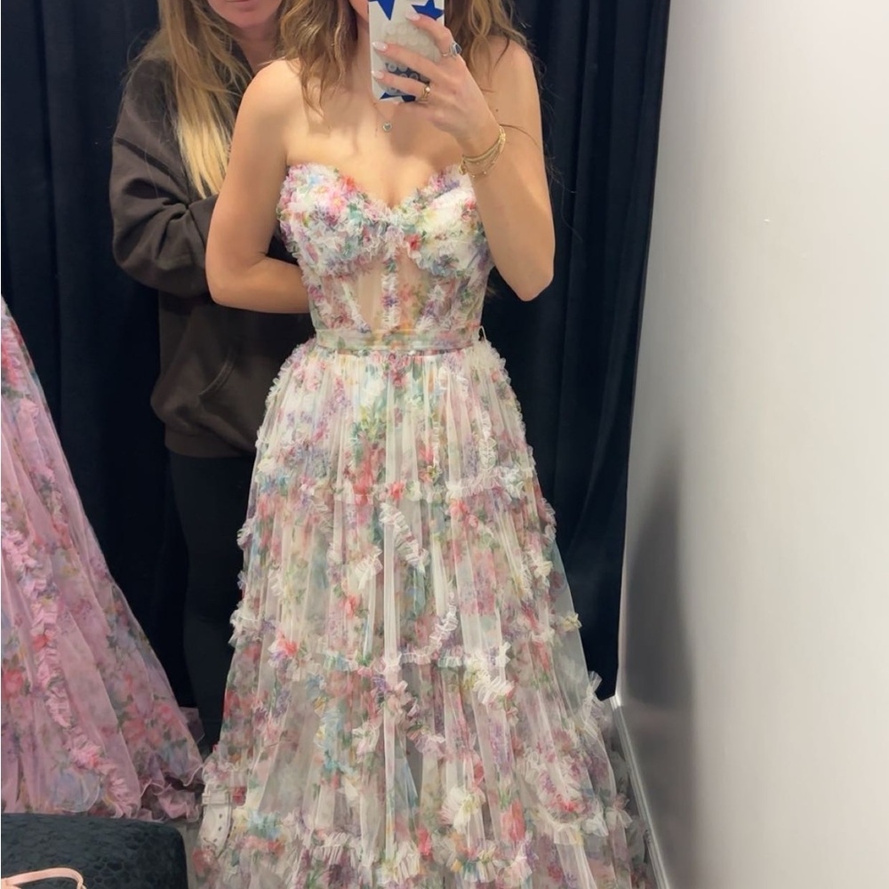 Pink and Blue Strapless Sweetheart Gown for Weddings